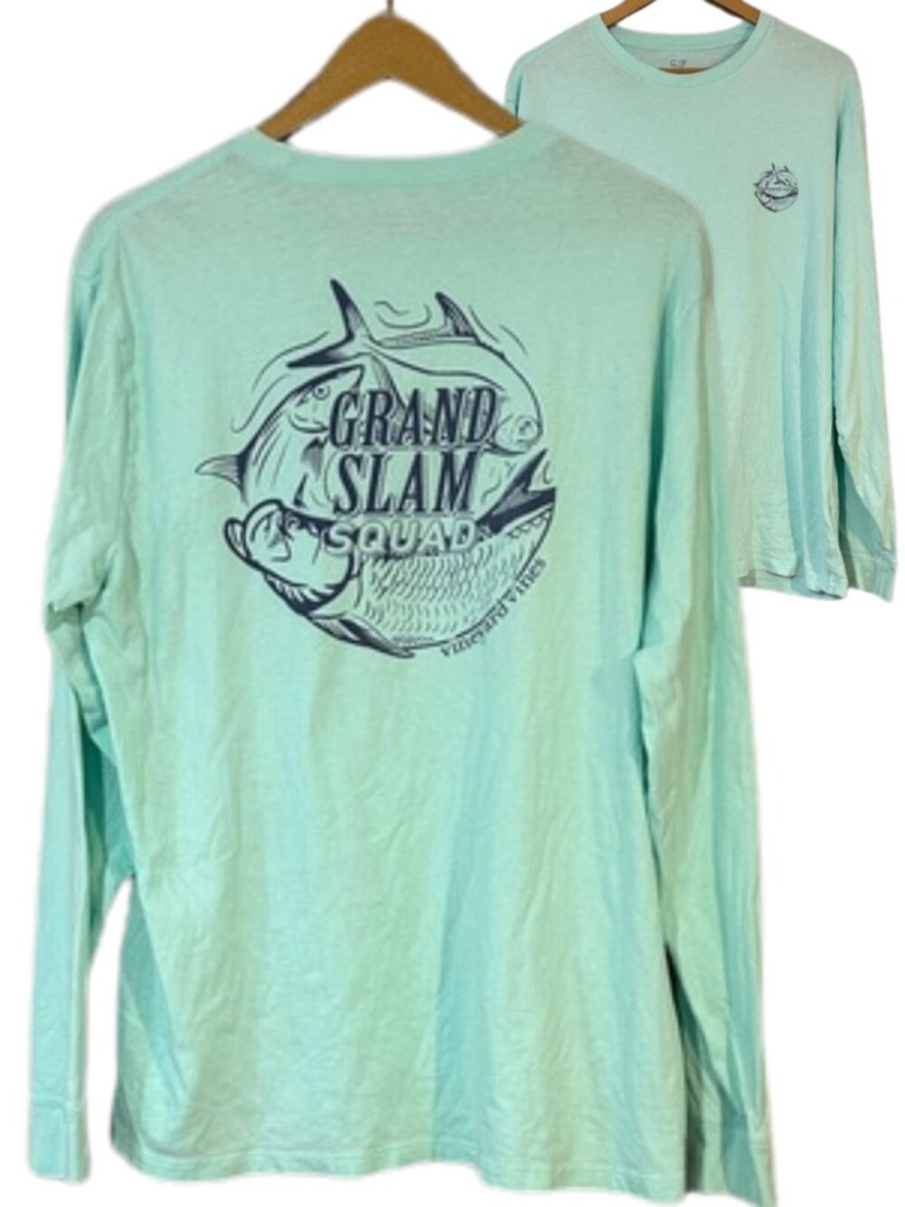 Vineyard Vines Grand Slam Squad Long Sleeve Pocket Tee Mint Green Fishing Shirt